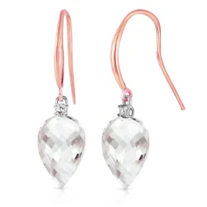 24.6 Carat 14K Solid Rose Gold Fish Hook Earrings Diamond White Topaz