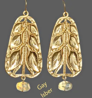 24K Gold plated Art Nouveau Style Brass Pressings Pineapple Quartz Amazing XL Earrings Sugar Gay Isber