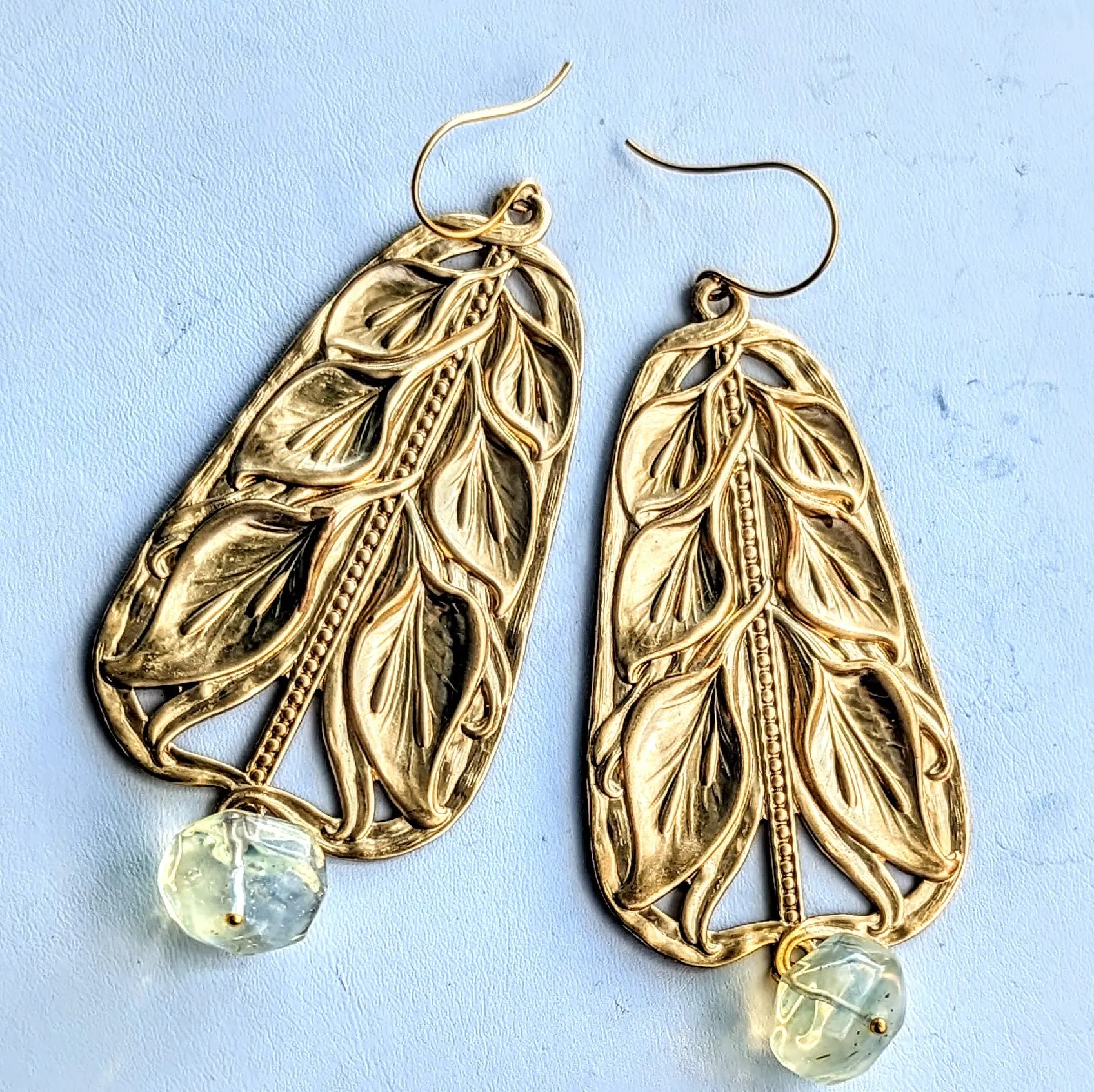 24K Gold plated Art Nouveau Style Brass Pressings Pineapple Quartz Amazing XL Earrings Sugar Gay Isber
