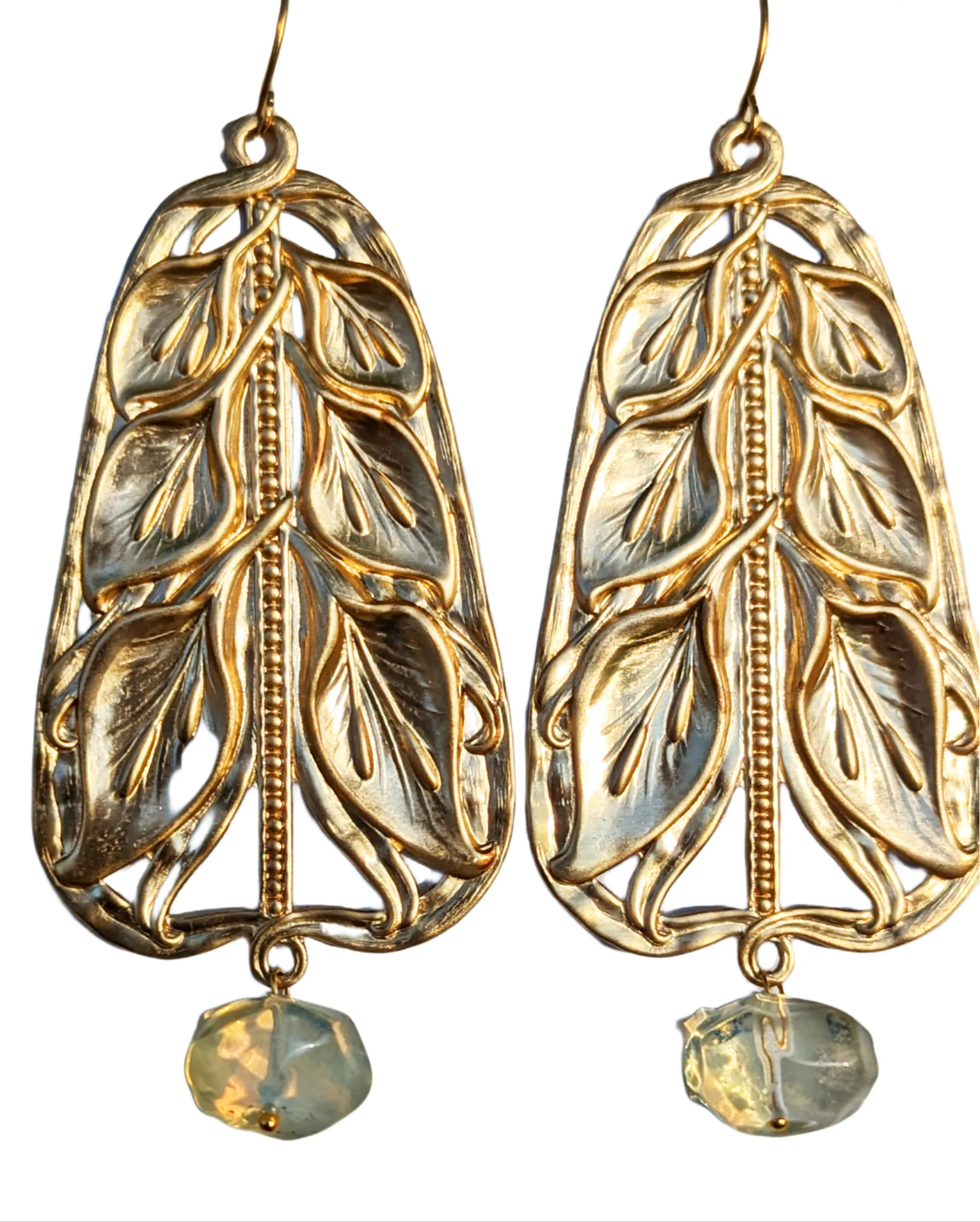 24K Gold plated Art Nouveau Style Brass Pressings Pineapple Quartz Amazing XL Earrings Sugar Gay Isber