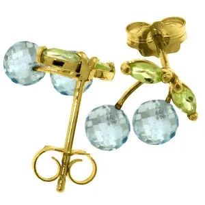 2.9 Carat 14K Solid Yellow Gold Earrings Blue Topaz Peridot