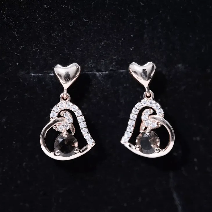 3/4 CT Smoky Quartz Heart Drop Earrings with Diamond