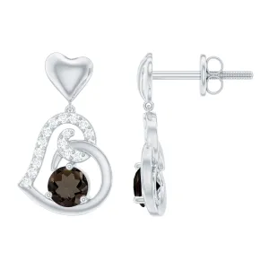 3/4 CT Smoky Quartz Heart Drop Earrings with Diamond