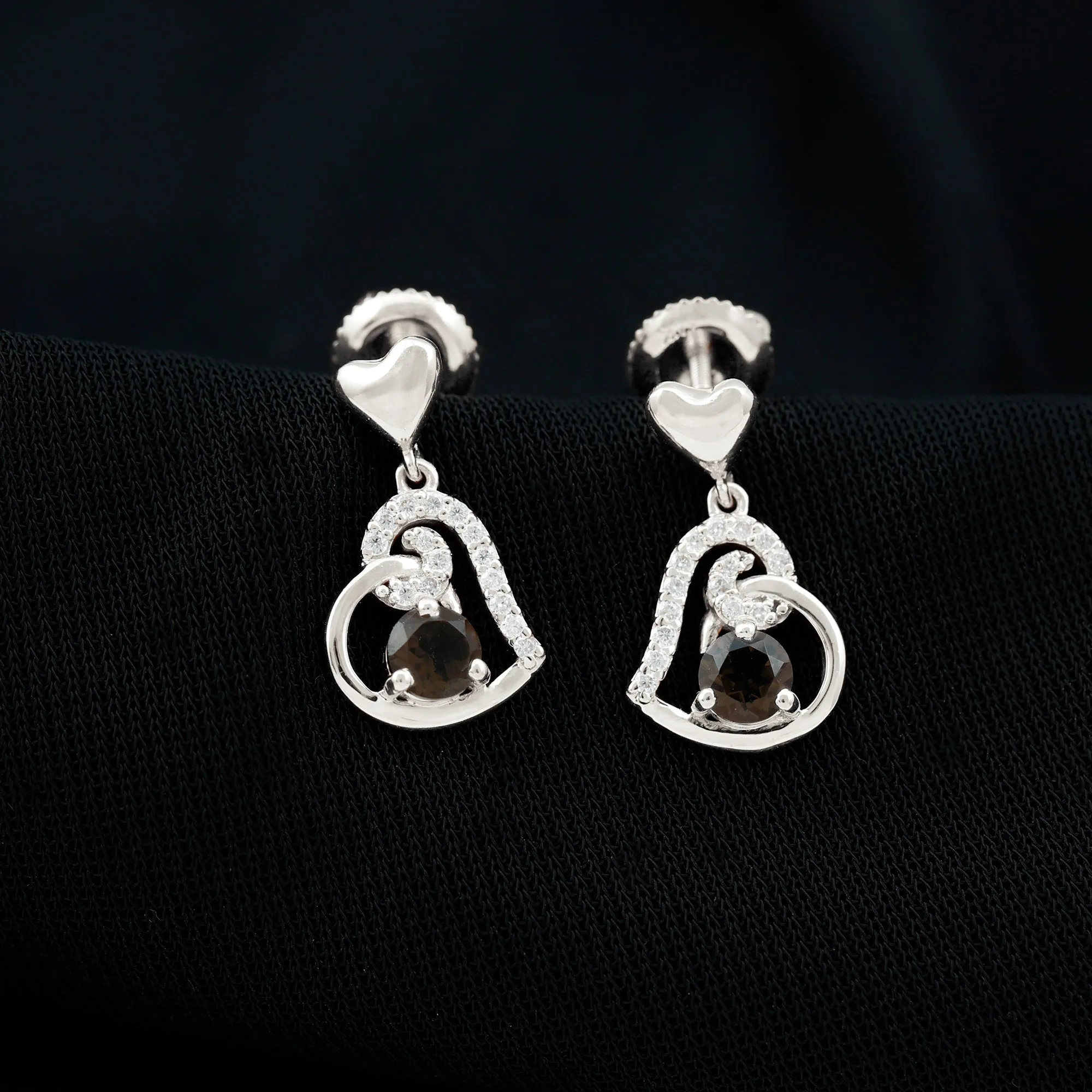3/4 CT Smoky Quartz Heart Drop Earrings with Diamond