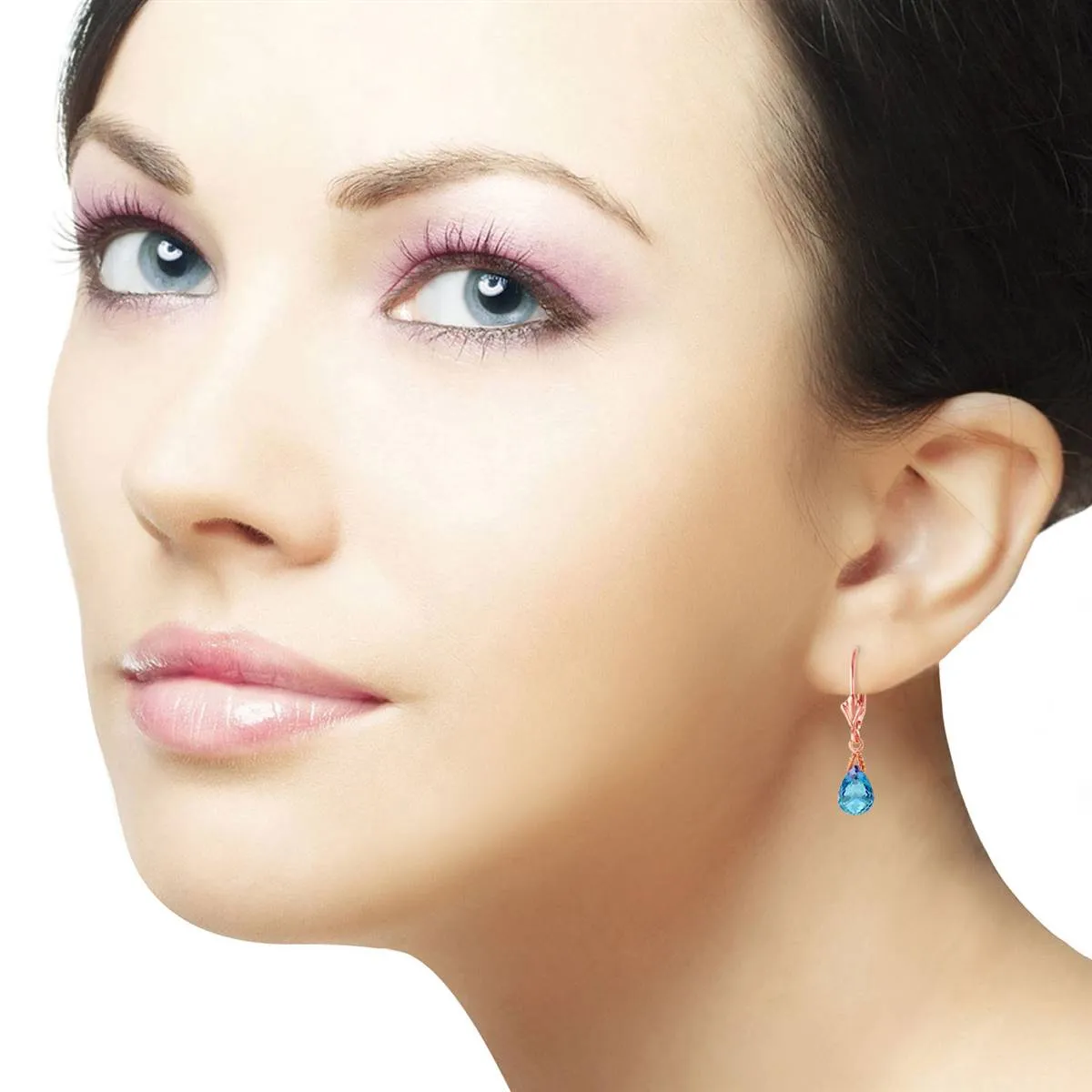 4.5 Carat 14K Solid Rose Gold Leverback Earrings Briolette Blue Topaz