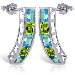 4.5 Carat 14K Solid White Gold Earrings Natural Blue Topaz Peridot