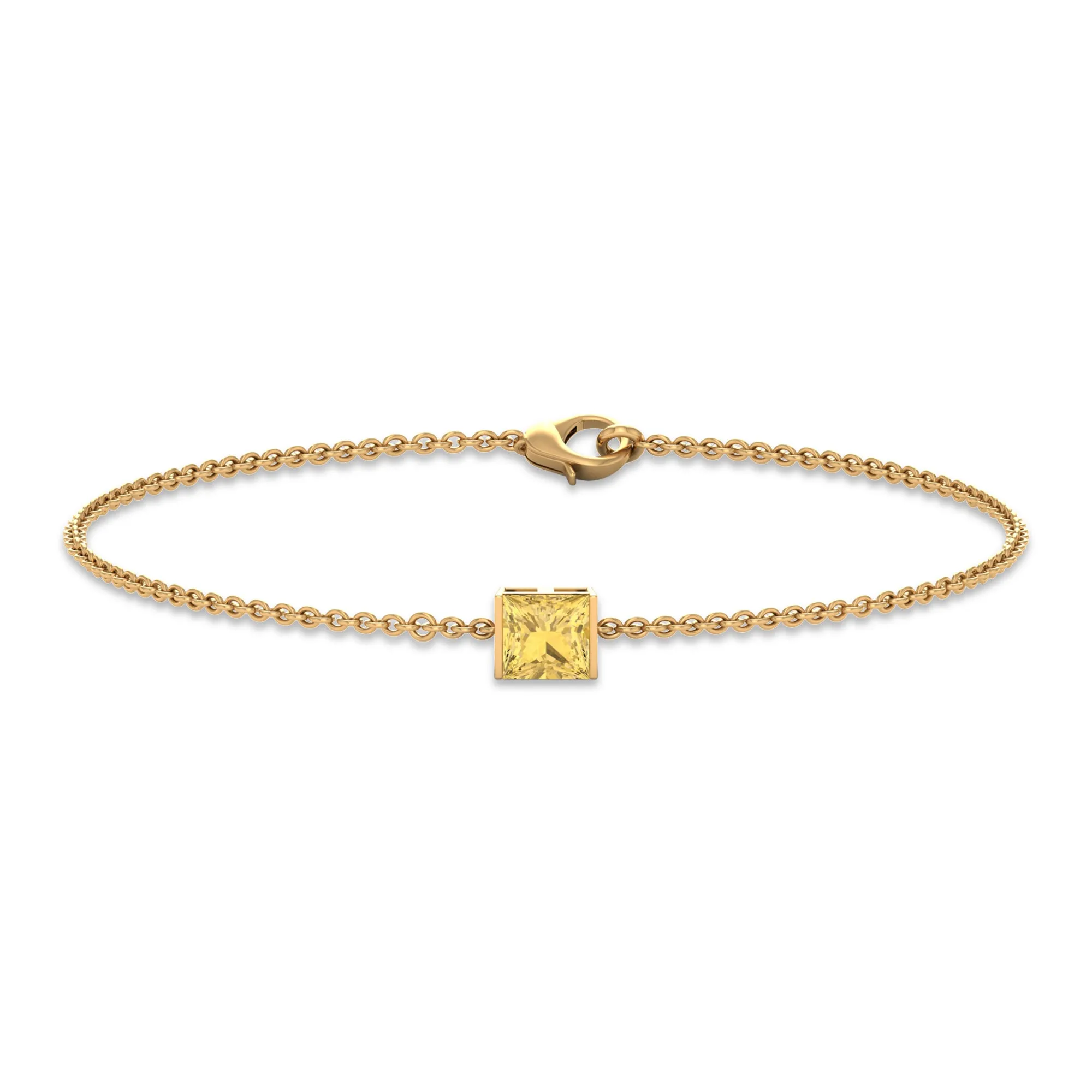 5 MM Princess Cut Citrine Solitaire Chain Bracelet