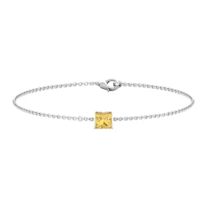 5 MM Princess Cut Citrine Solitaire Chain Bracelet