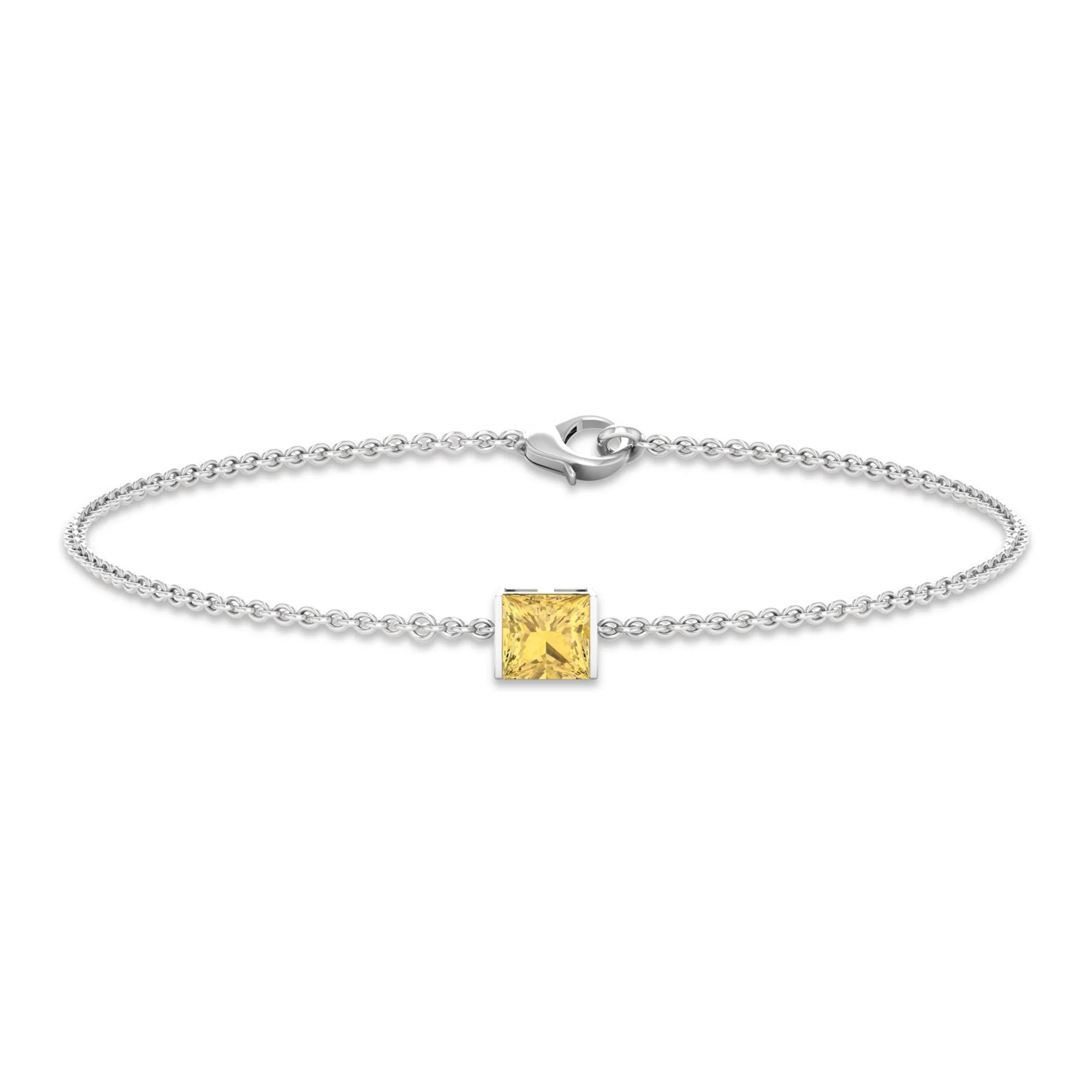 5 MM Princess Cut Citrine Solitaire Chain Bracelet