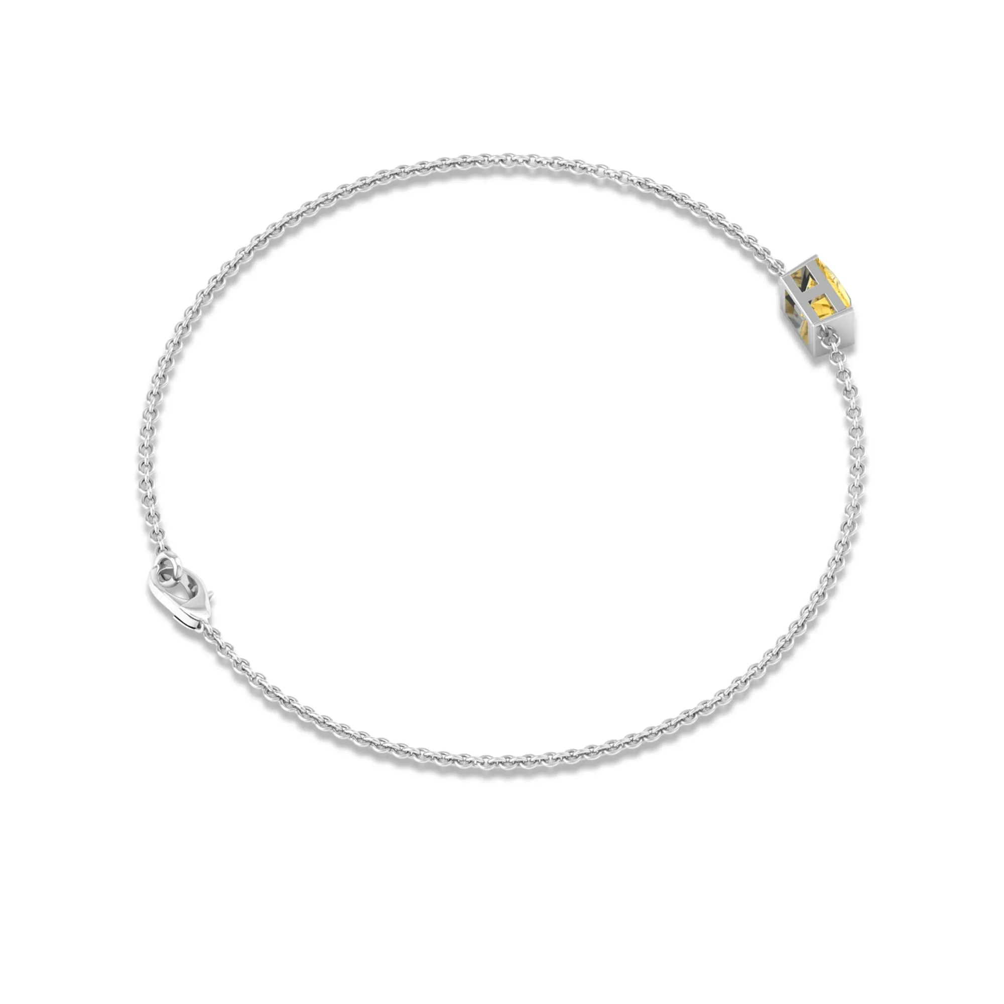 5 MM Princess Cut Citrine Solitaire Chain Bracelet