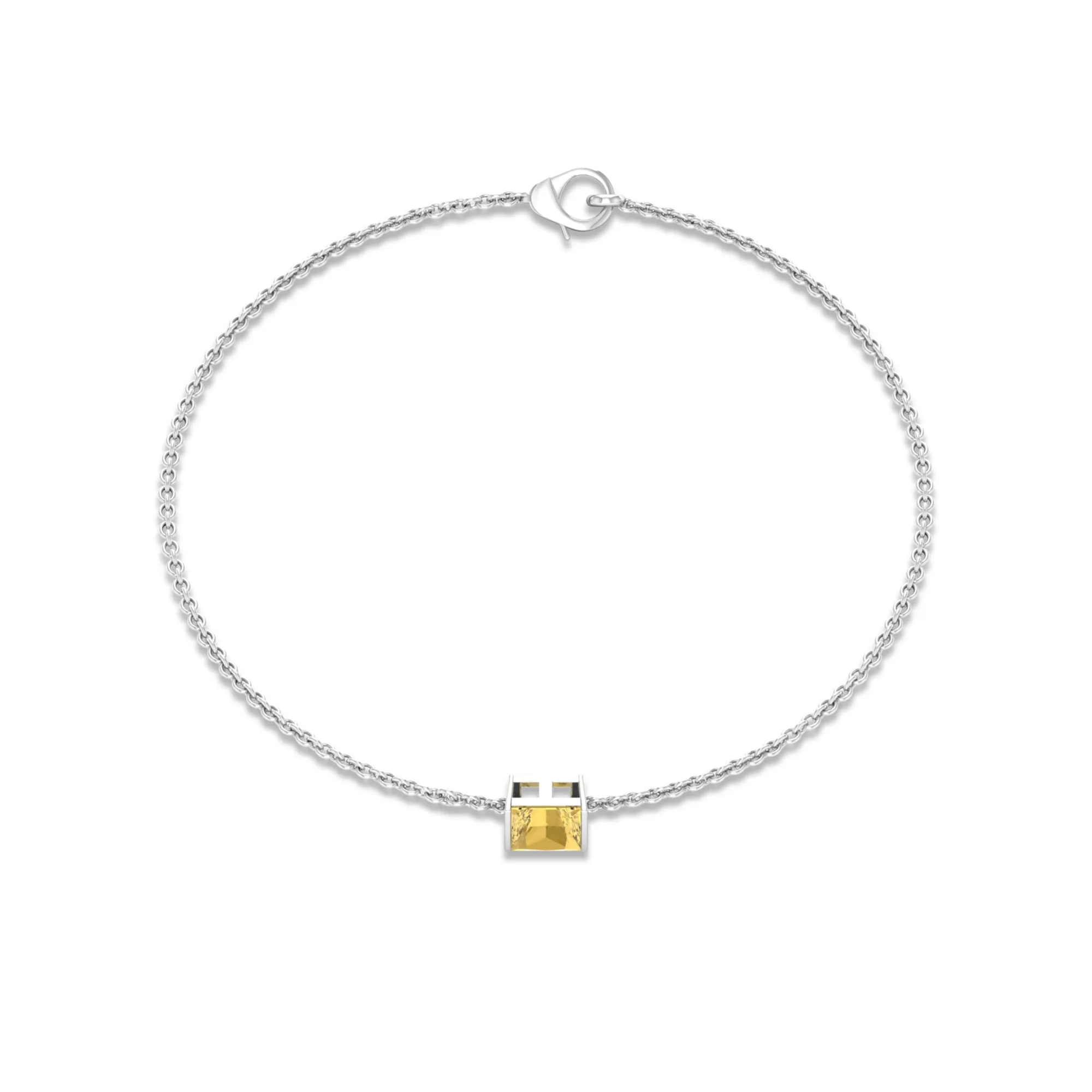 5 MM Princess Cut Citrine Solitaire Chain Bracelet