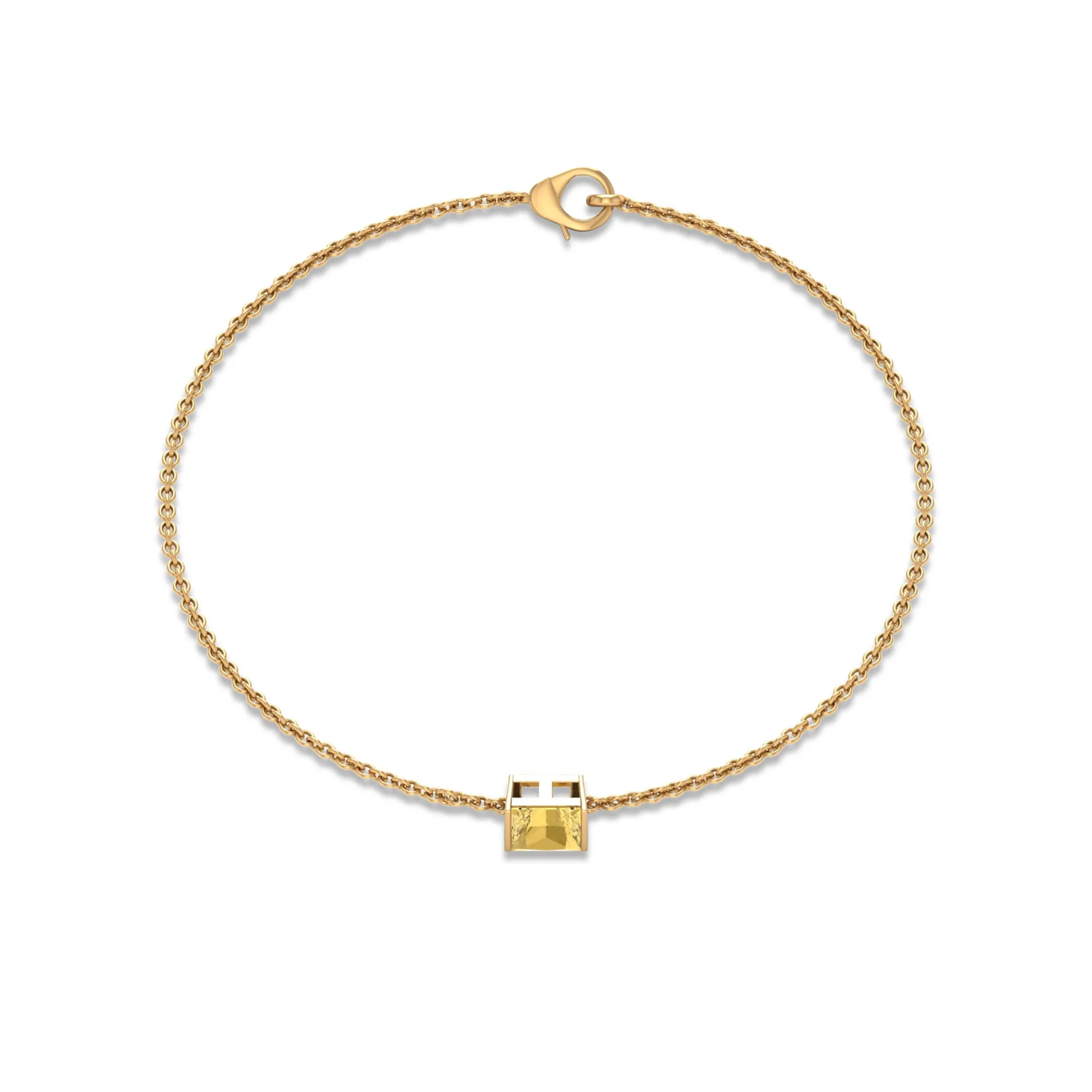 5 MM Princess Cut Citrine Solitaire Chain Bracelet