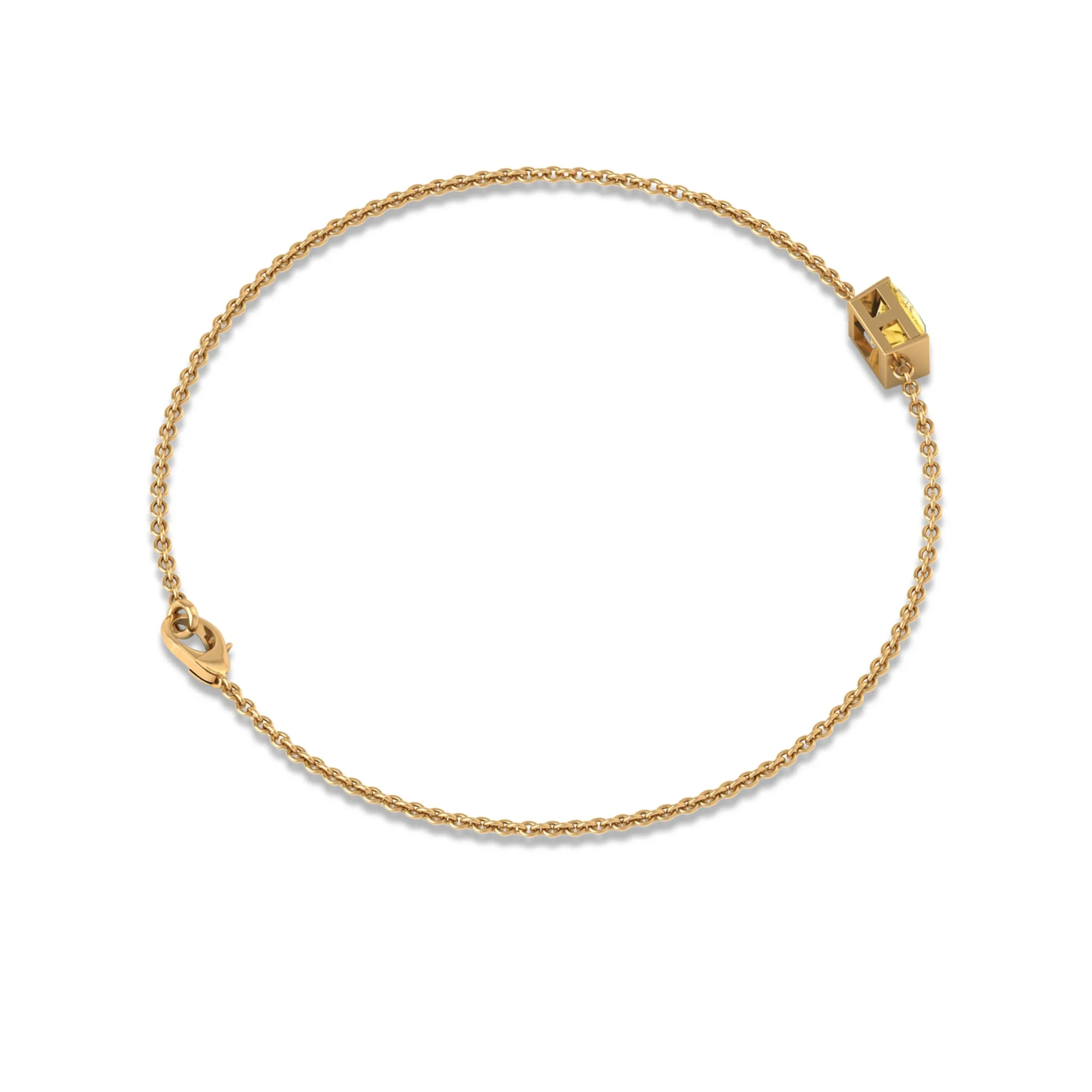 5 MM Princess Cut Citrine Solitaire Chain Bracelet