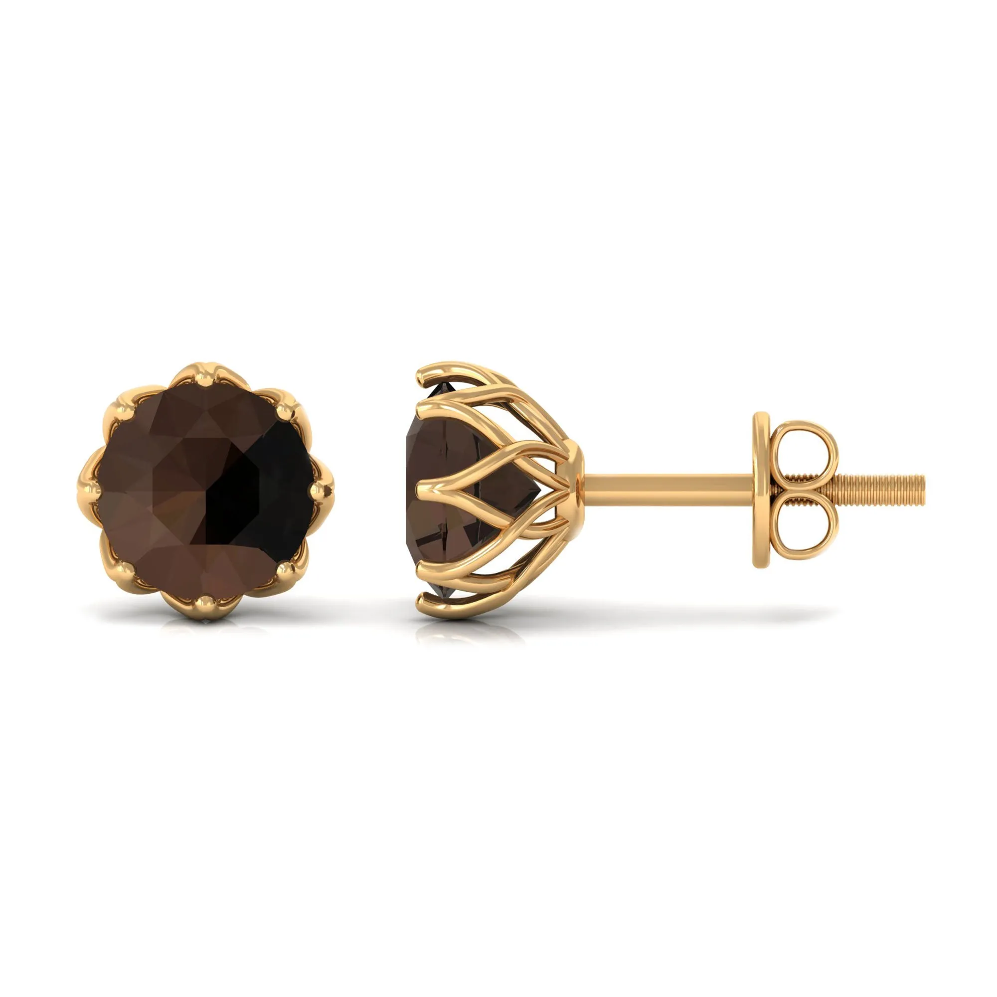 6 MM Decorative Smoky Quartz Solitaire Stud Earrings