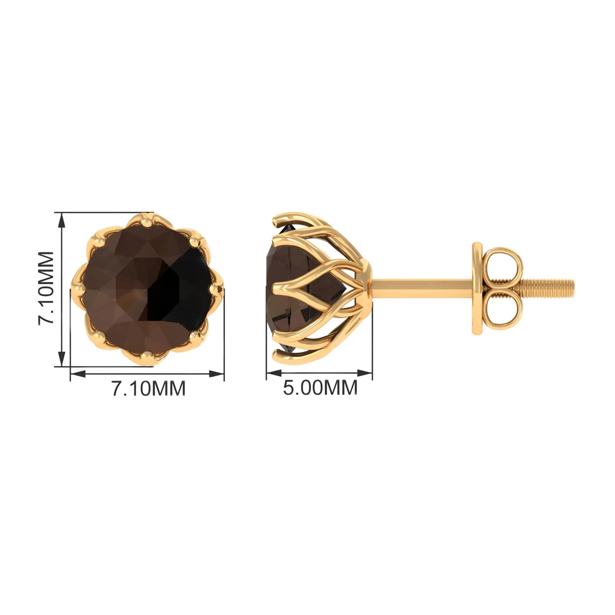 6 MM Decorative Smoky Quartz Solitaire Stud Earrings
