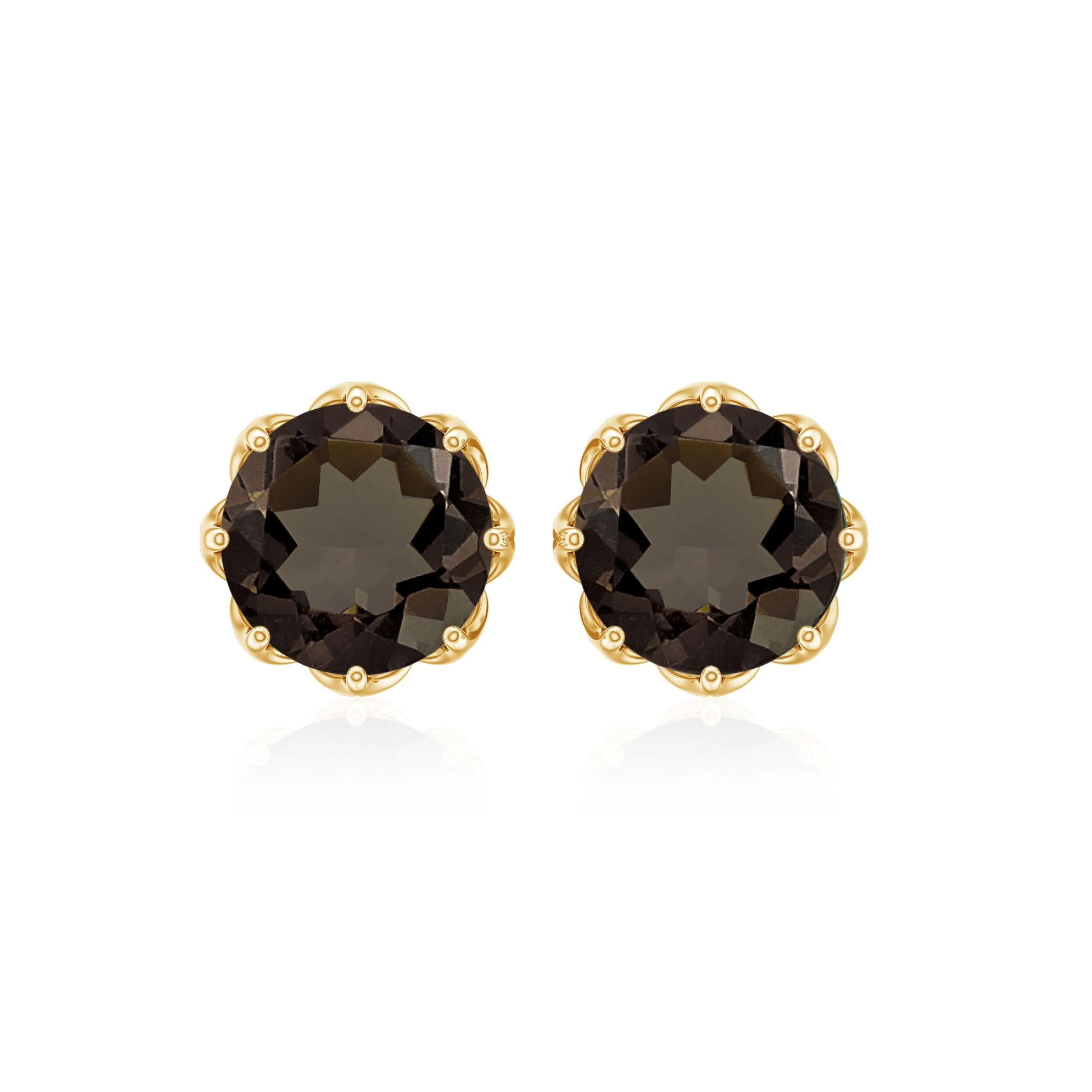 6 MM Decorative Smoky Quartz Solitaire Stud Earrings