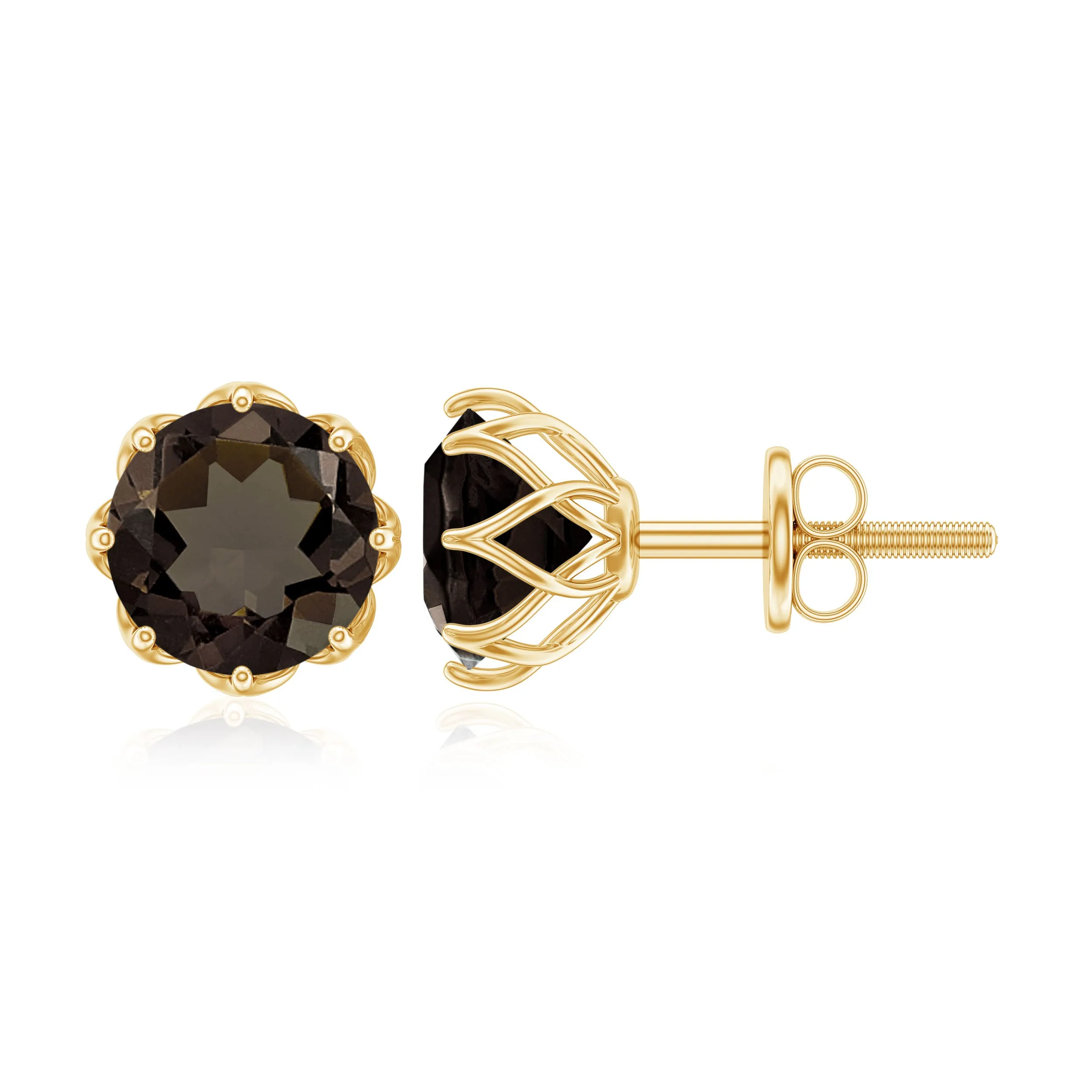 6 MM Decorative Smoky Quartz Solitaire Stud Earrings