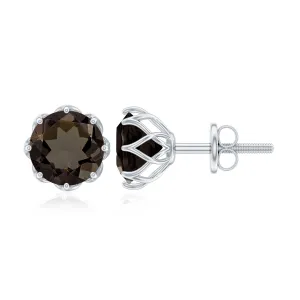 6 MM Decorative Smoky Quartz Solitaire Stud Earrings