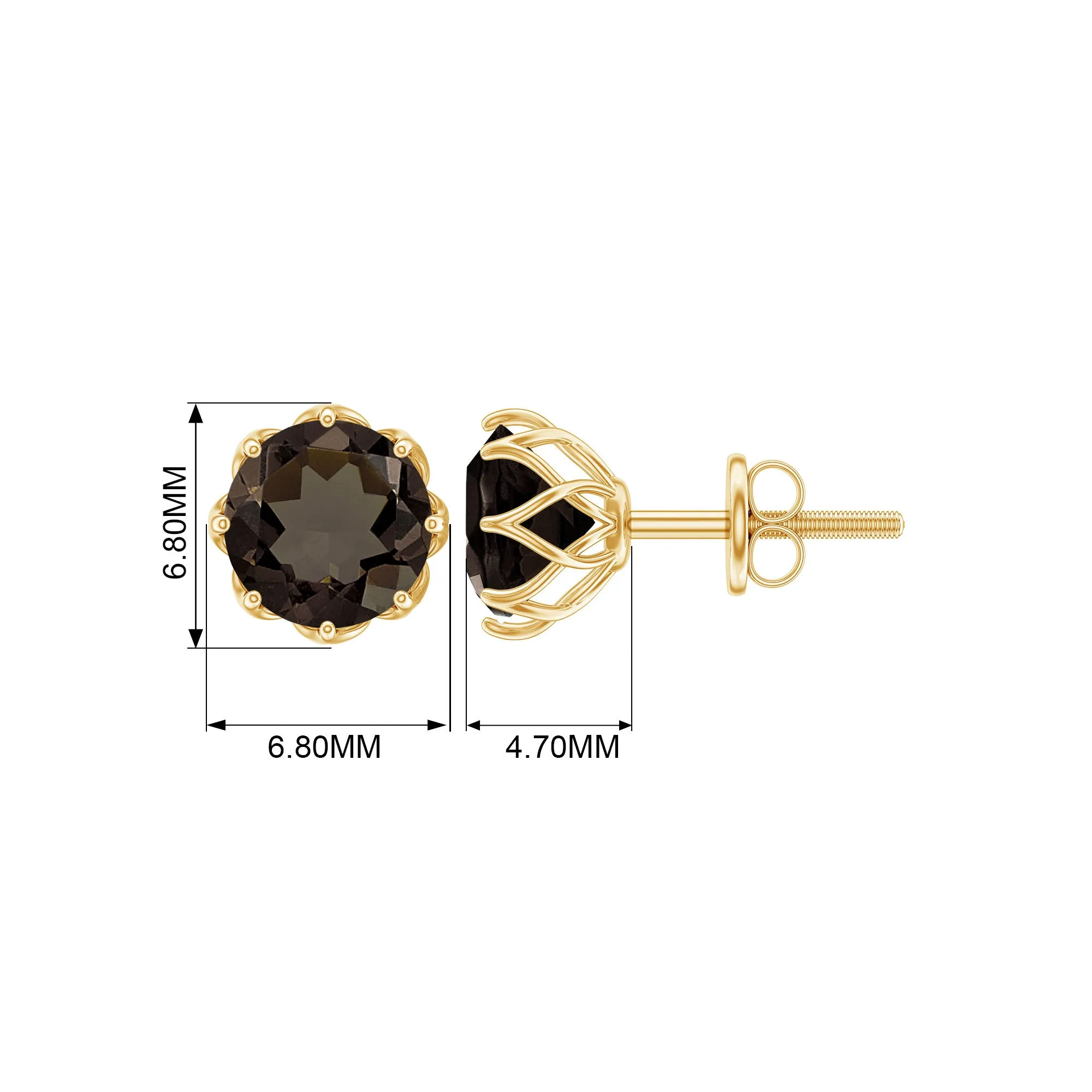 6 MM Decorative Smoky Quartz Solitaire Stud Earrings