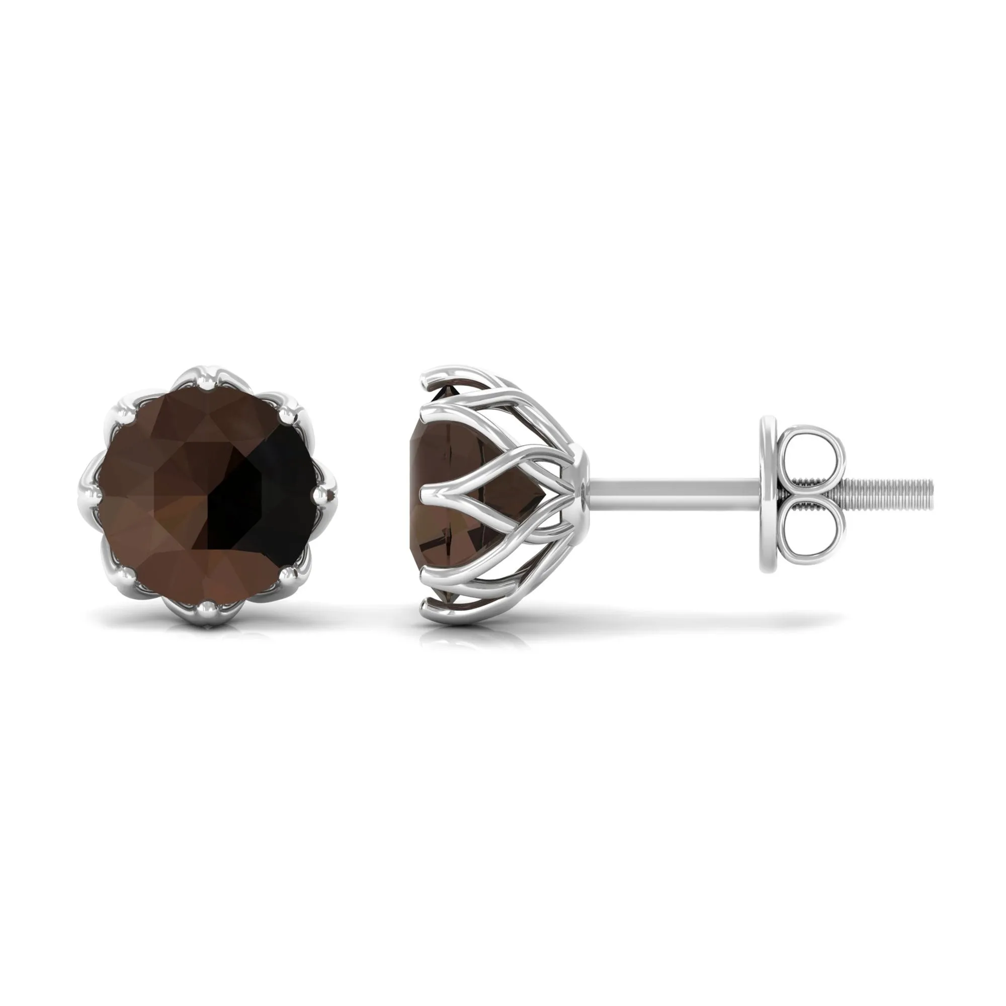 6 MM Decorative Smoky Quartz Solitaire Stud Earrings