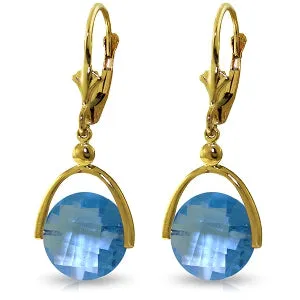 6.5 Carat 14K Solid Yellow Gold Leverback Earrings Checkerboard Cut Blu