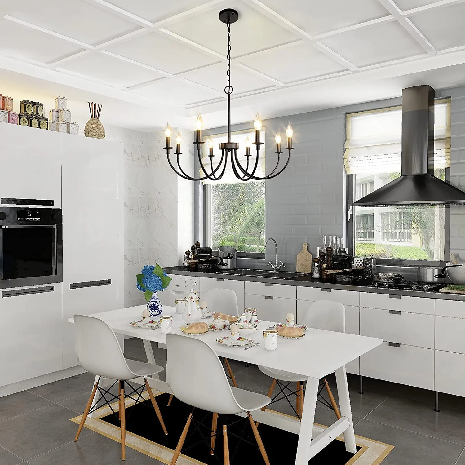 8-Light Candle Style Chandelier Black| Empire Chandelier| Farmhouse Lighting Fixture Bedroom/Dining/Living Room