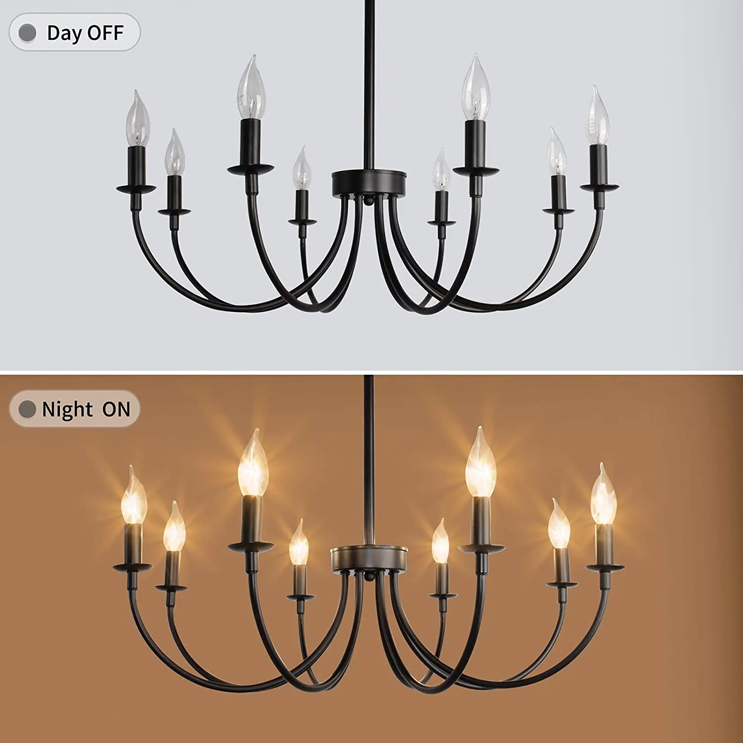 8-Light Candle Style Chandelier Black| Empire Chandelier| Farmhouse Lighting Fixture Bedroom/Dining/Living Room