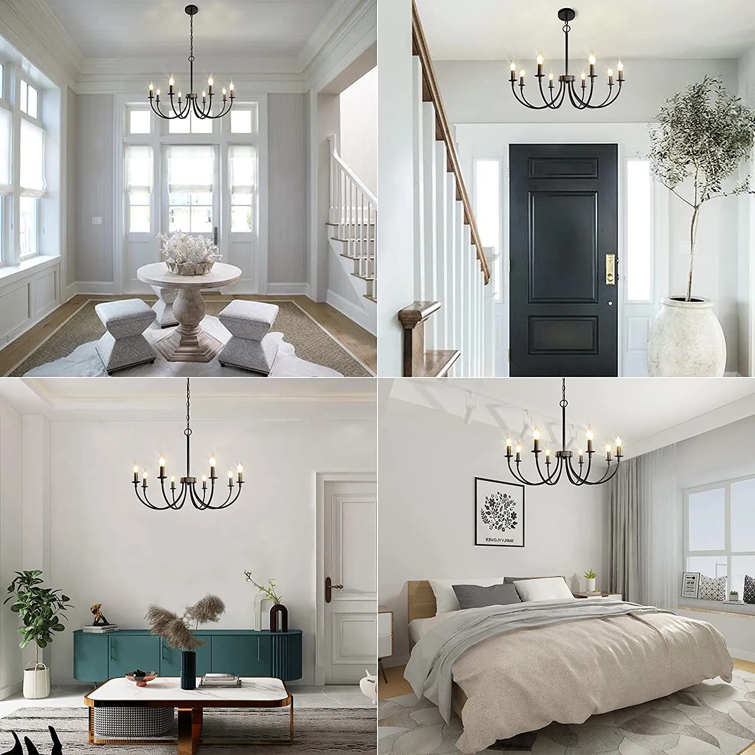 8-Light Candle Style Chandelier Black| Empire Chandelier| Farmhouse Lighting Fixture Bedroom/Dining/Living Room