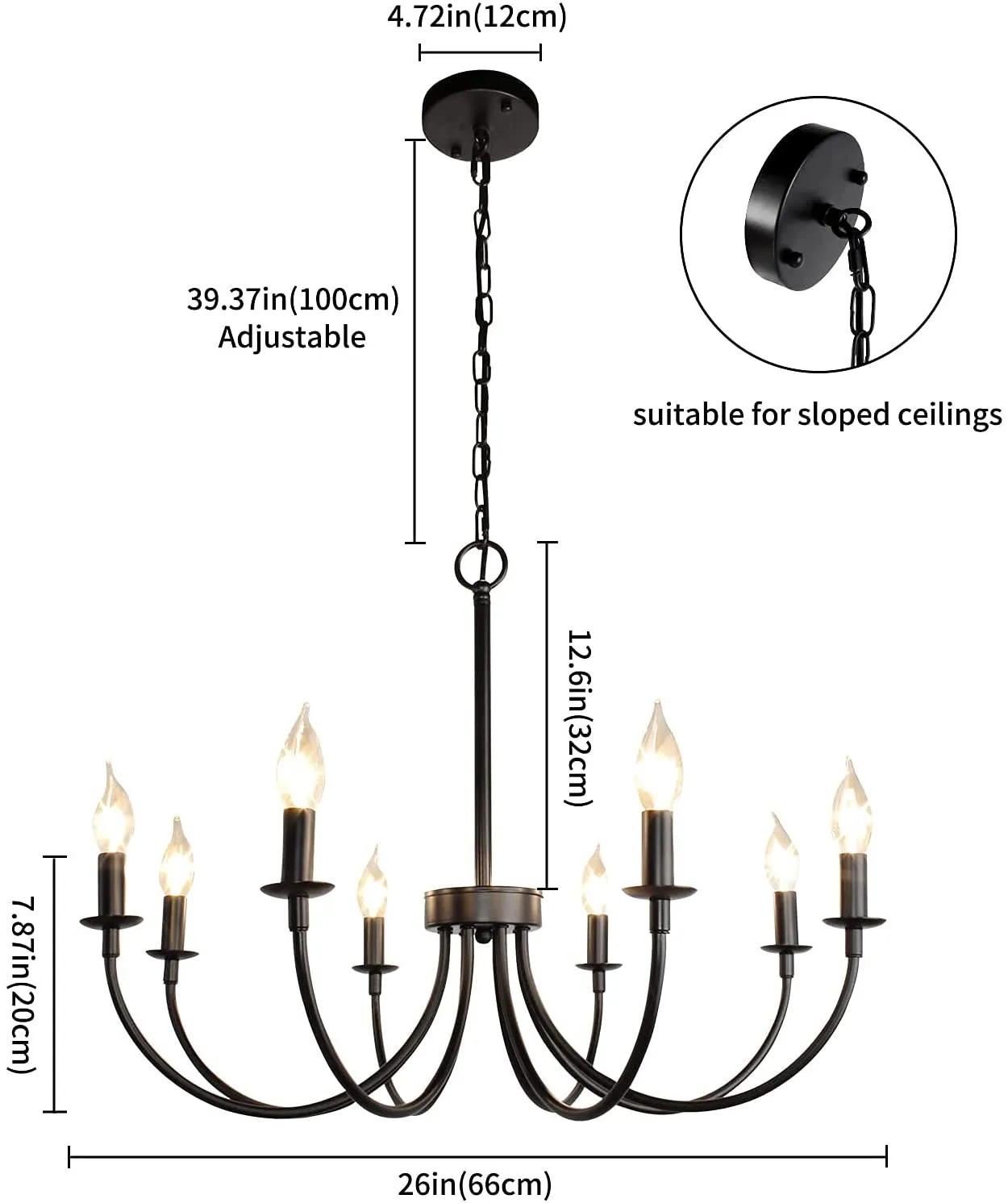 8-Light Candle Style Chandelier Black| Empire Chandelier| Farmhouse Lighting Fixture Bedroom/Dining/Living Room