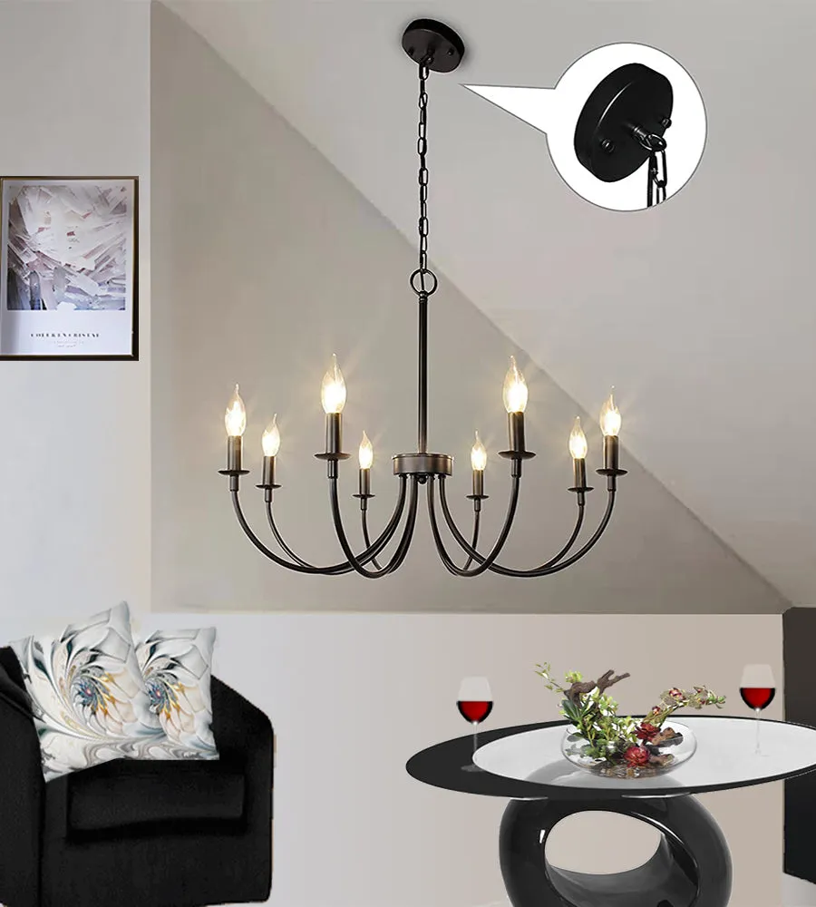8-Light Candle Style Chandelier Black| Empire Chandelier| Farmhouse Lighting Fixture Bedroom/Dining/Living Room