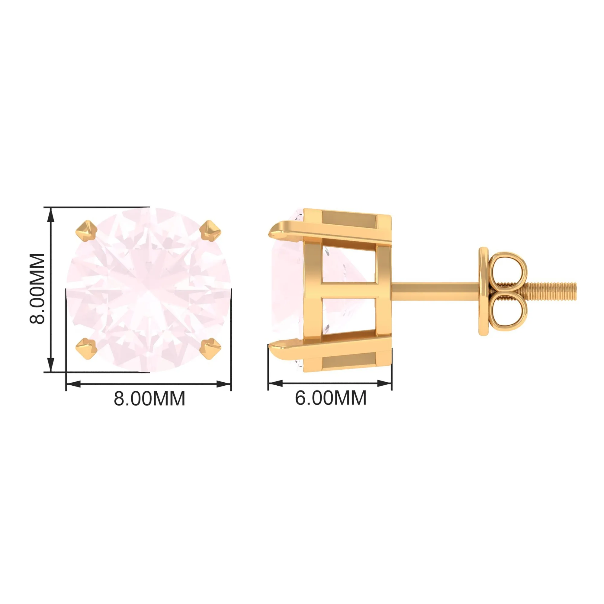 8 MM Rose Quartz Solitaire Stud Earrings with Screw Back Finding