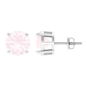 8 MM Rose Quartz Solitaire Stud Earrings with Screw Back Finding