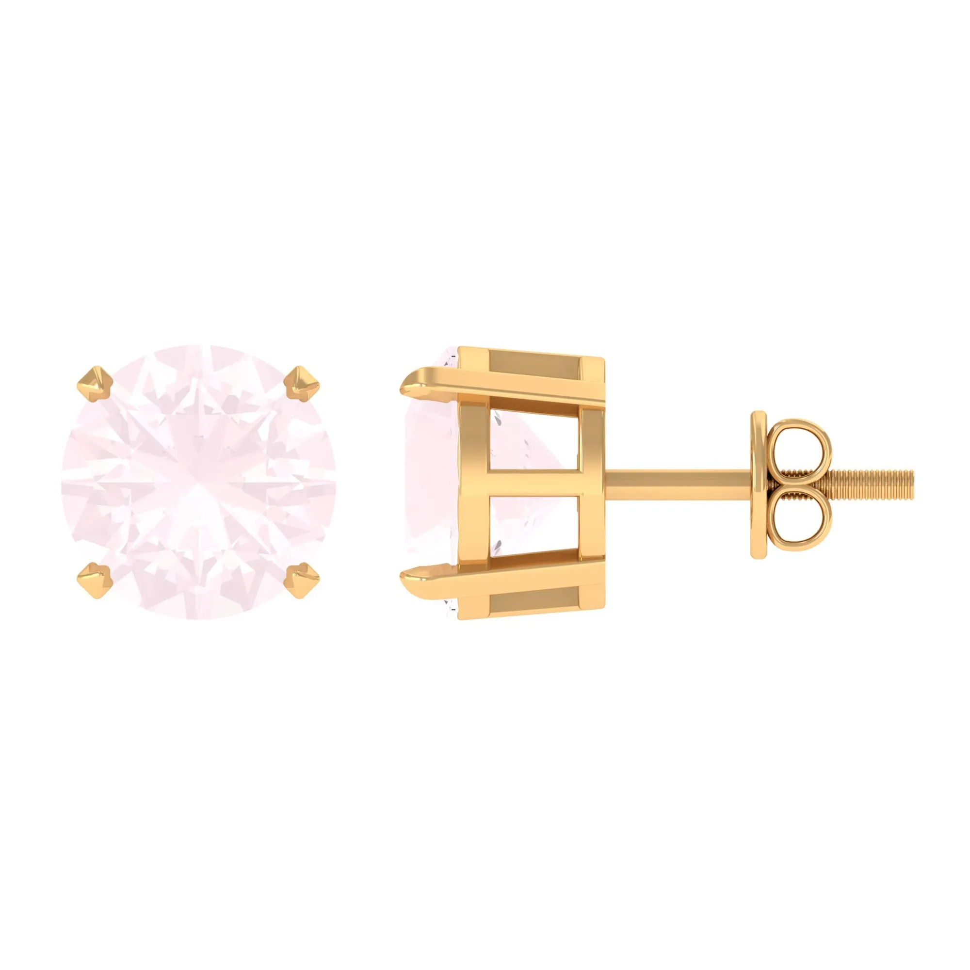 8 MM Rose Quartz Solitaire Stud Earrings with Screw Back Finding