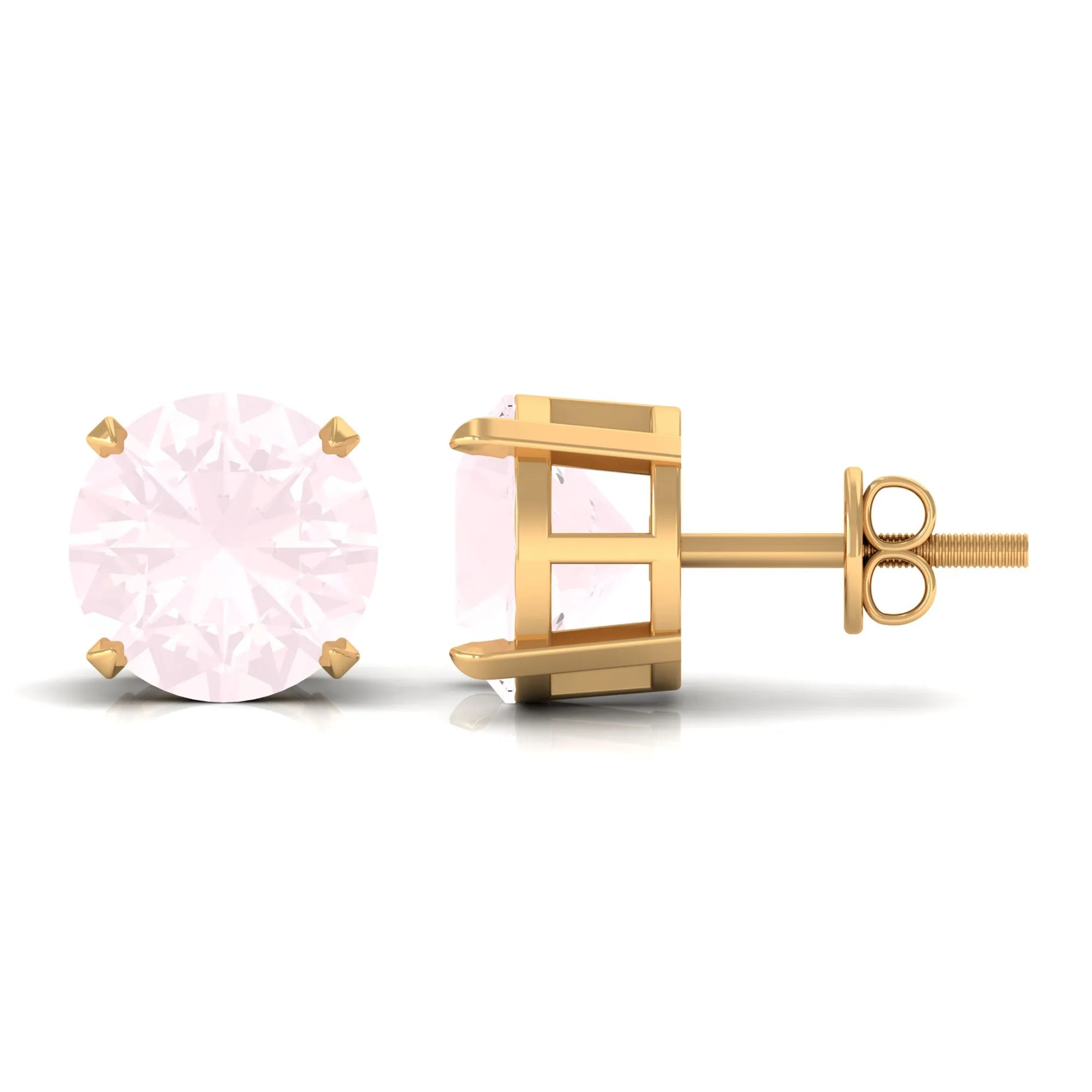 8 MM Rose Quartz Solitaire Stud Earrings with Screw Back Finding