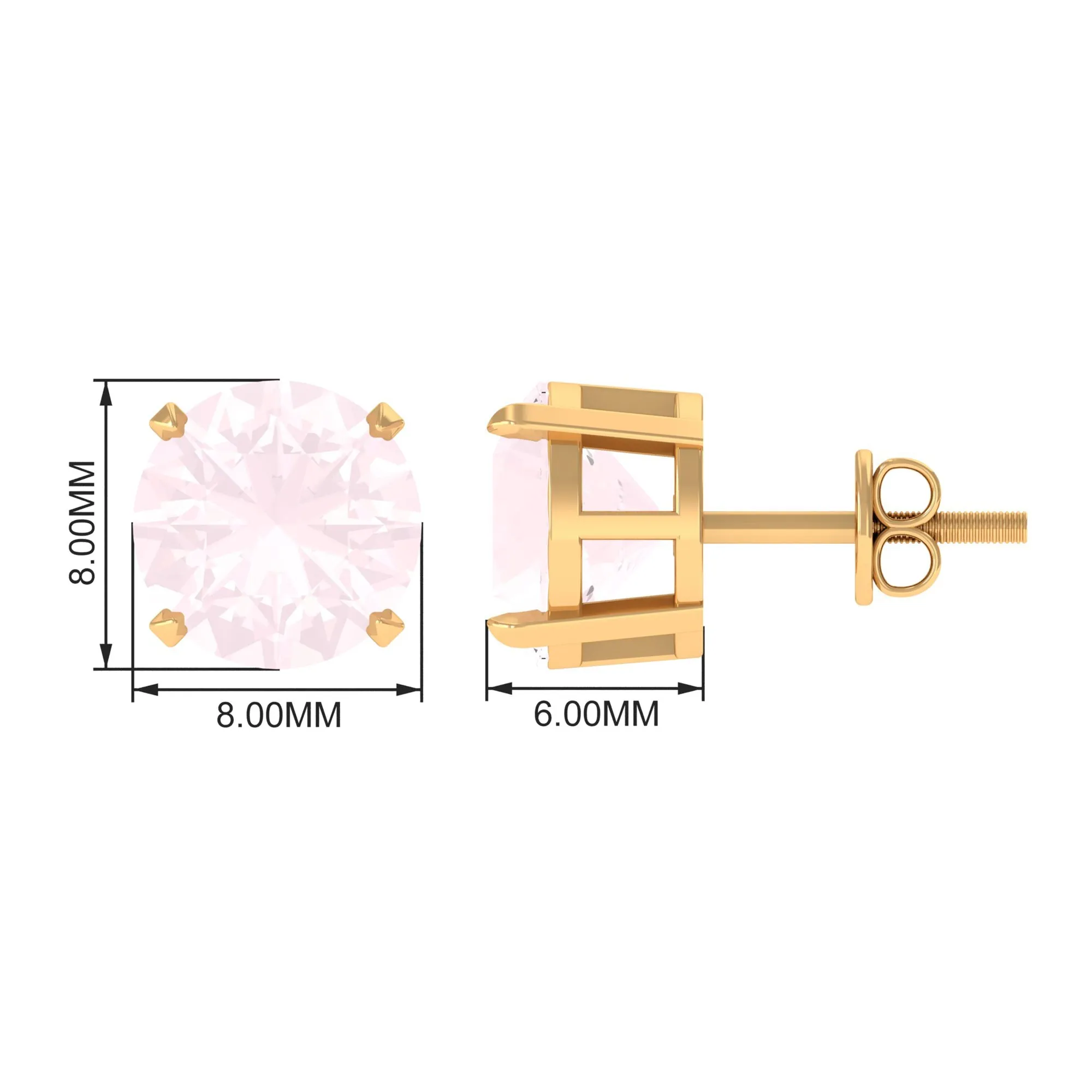 8 MM Rose Quartz Solitaire Stud Earrings with Screw Back Finding