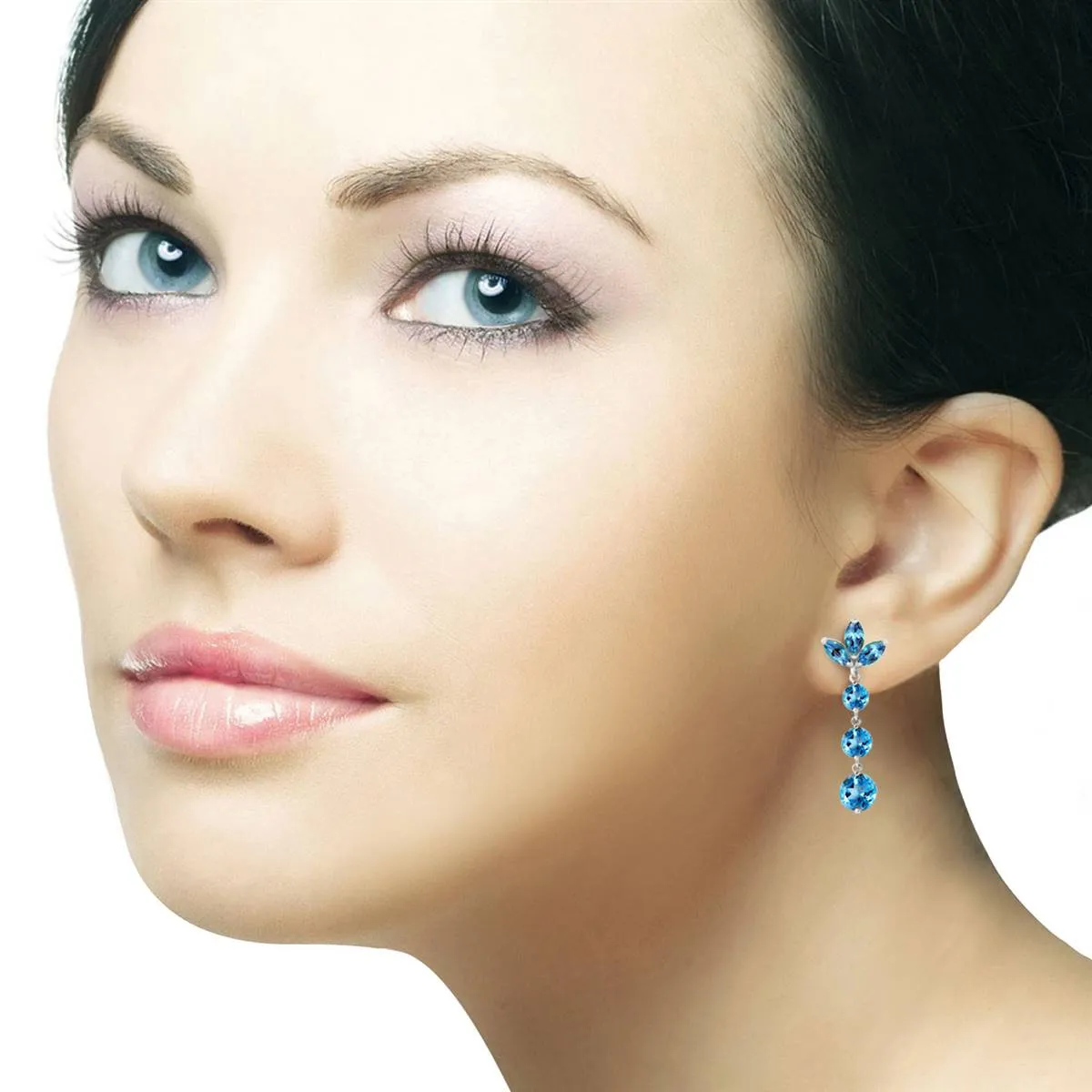 8.7 Carat 14K Solid White Gold Dangling Earrings Natural Blue Topaz