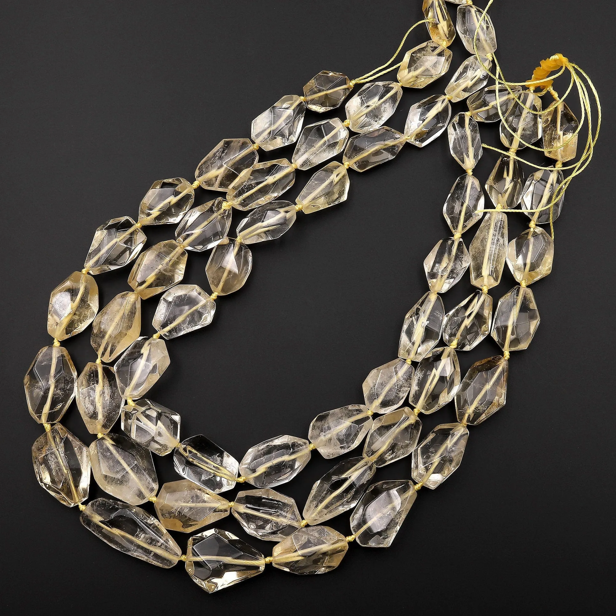 AAA Faceted Natural Pale Yellow Citrine Freeform Nugget Beads Handcut Gemstone Super Gemmy 15.5" Strand