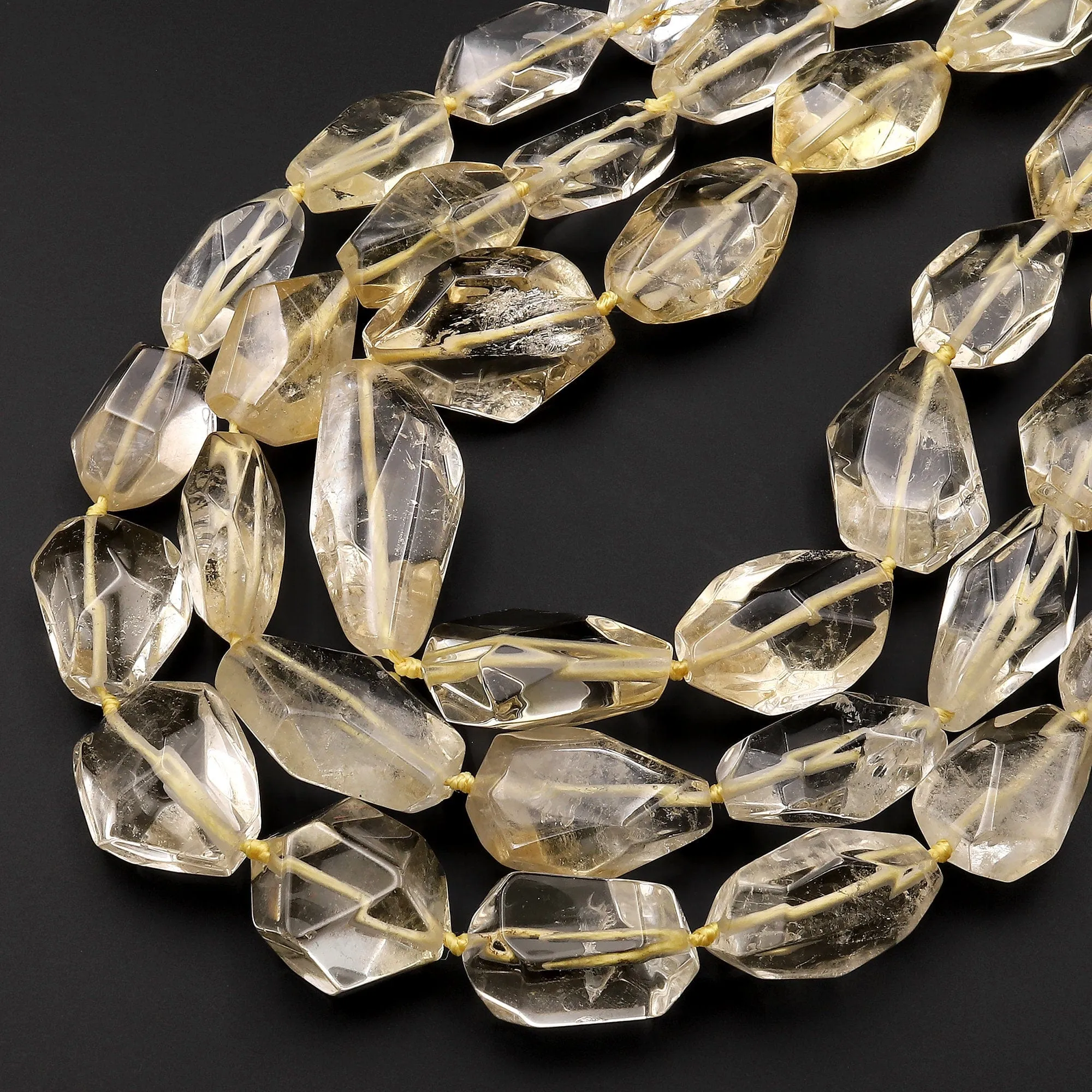 AAA Faceted Natural Pale Yellow Citrine Freeform Nugget Beads Handcut Gemstone Super Gemmy 15.5" Strand