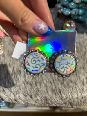 AB Stud Earrings - Silver Metallic