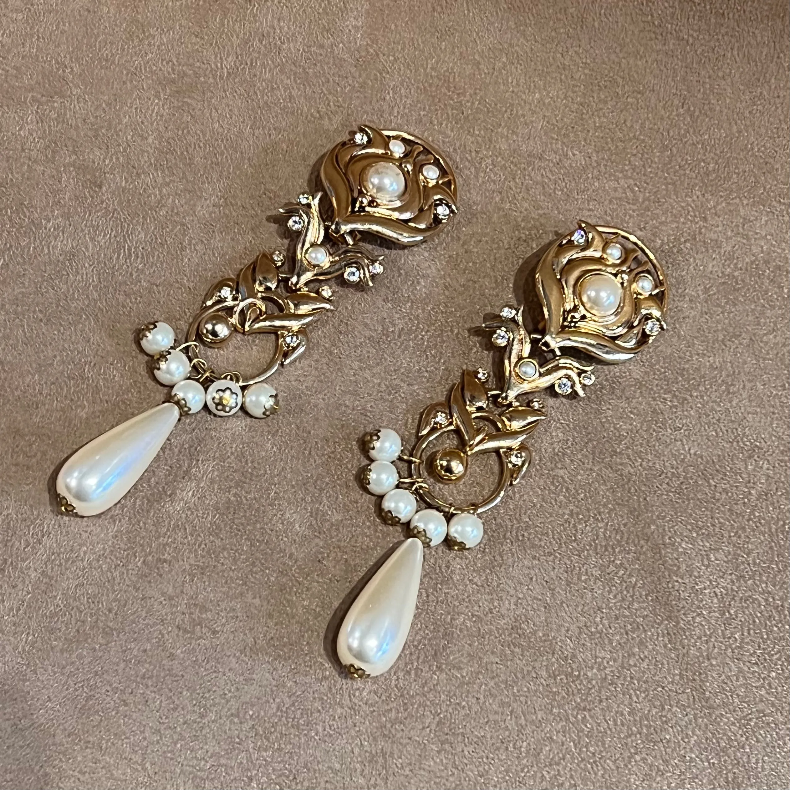 Abbey Road Pearl and Gold Chandelier Statement Earrings