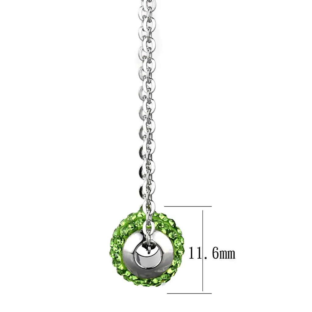Alamode High polished (no plating) Stainless Steel Necklace with Top Grade Crystal in Peridot