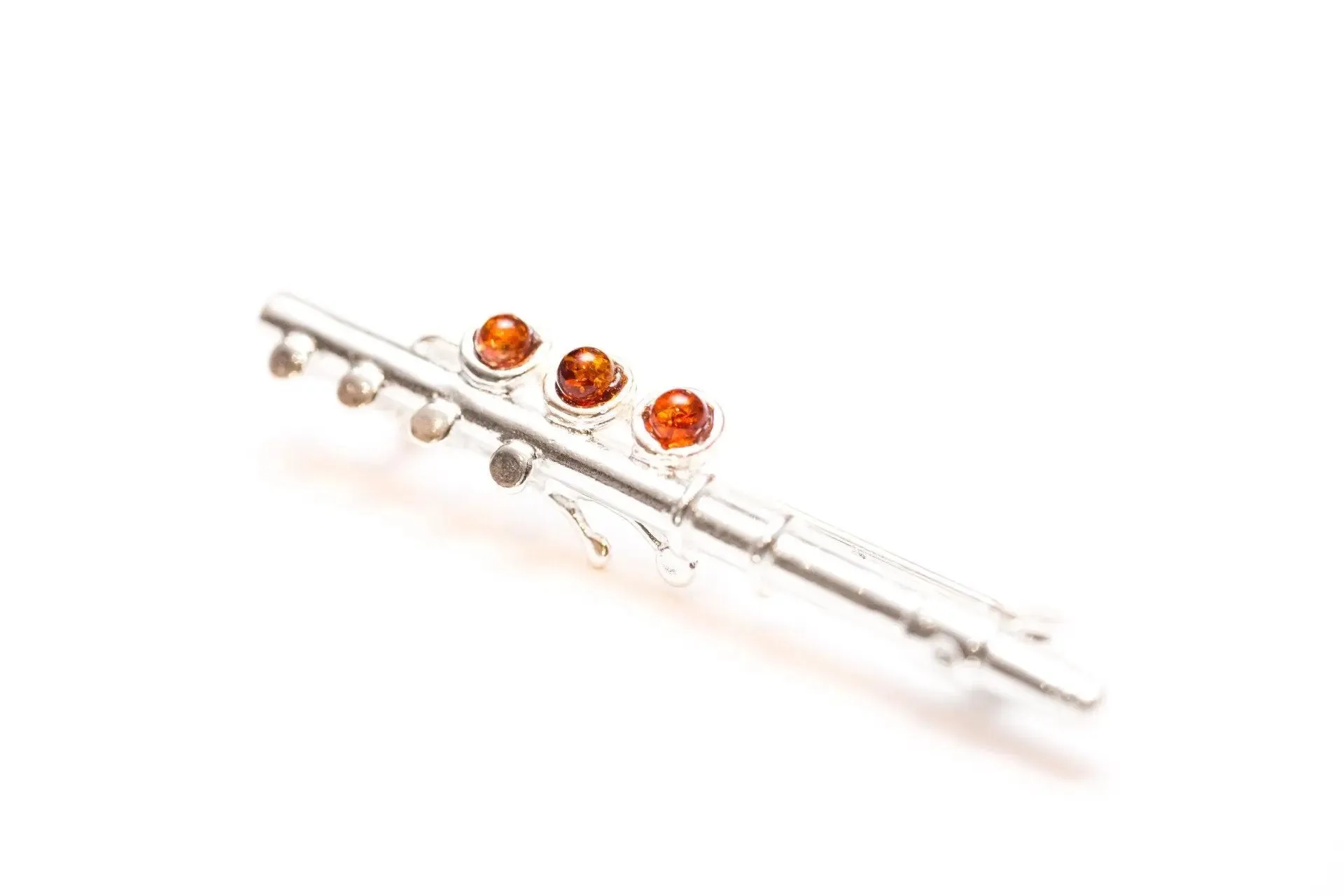 Amber & Silver Flute Brooch