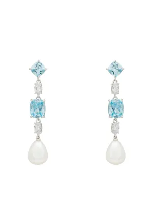 Amina Pearl & Blue Topaz Drop Earrings Silver