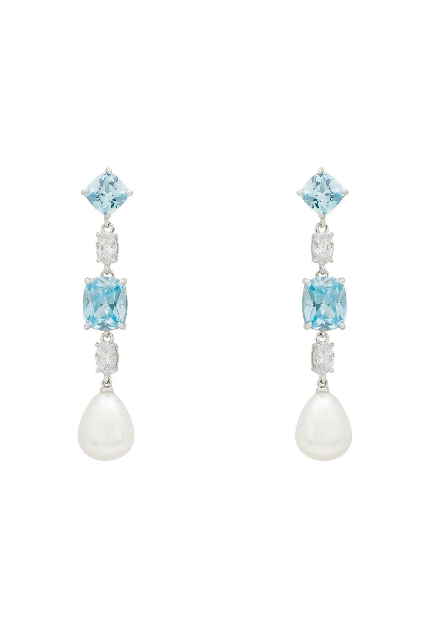 Amina Pearl & Blue Topaz Drop Earrings Silver