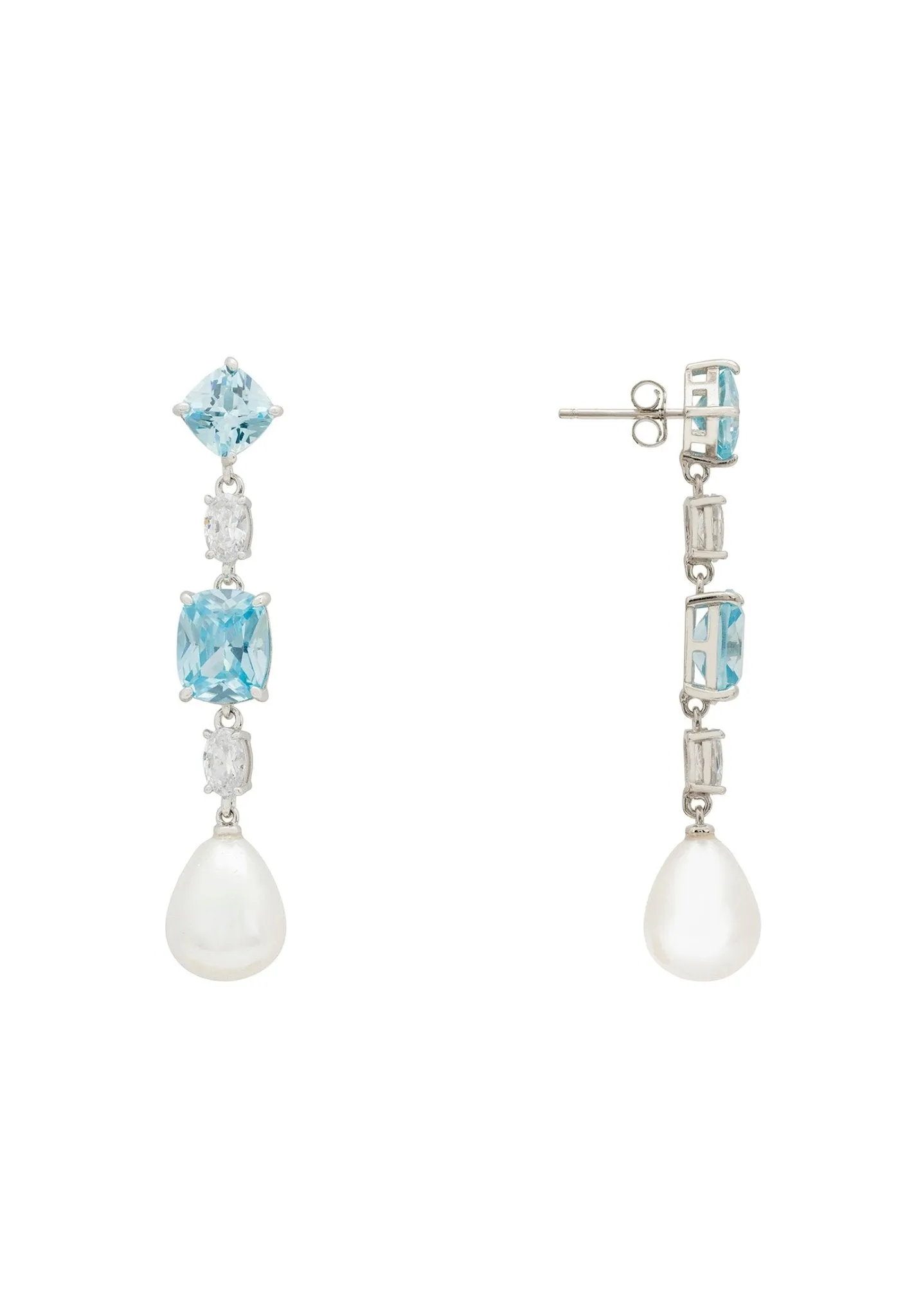 Amina Pearl & Blue Topaz Drop Earrings Silver