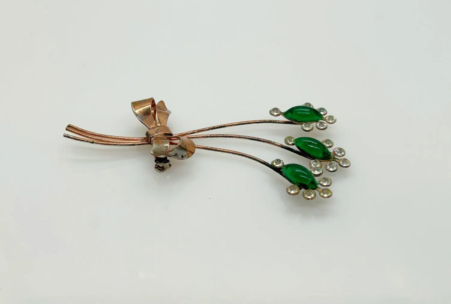 Art Deco Vintage Bouquet Brooch with Marquise Green Stones