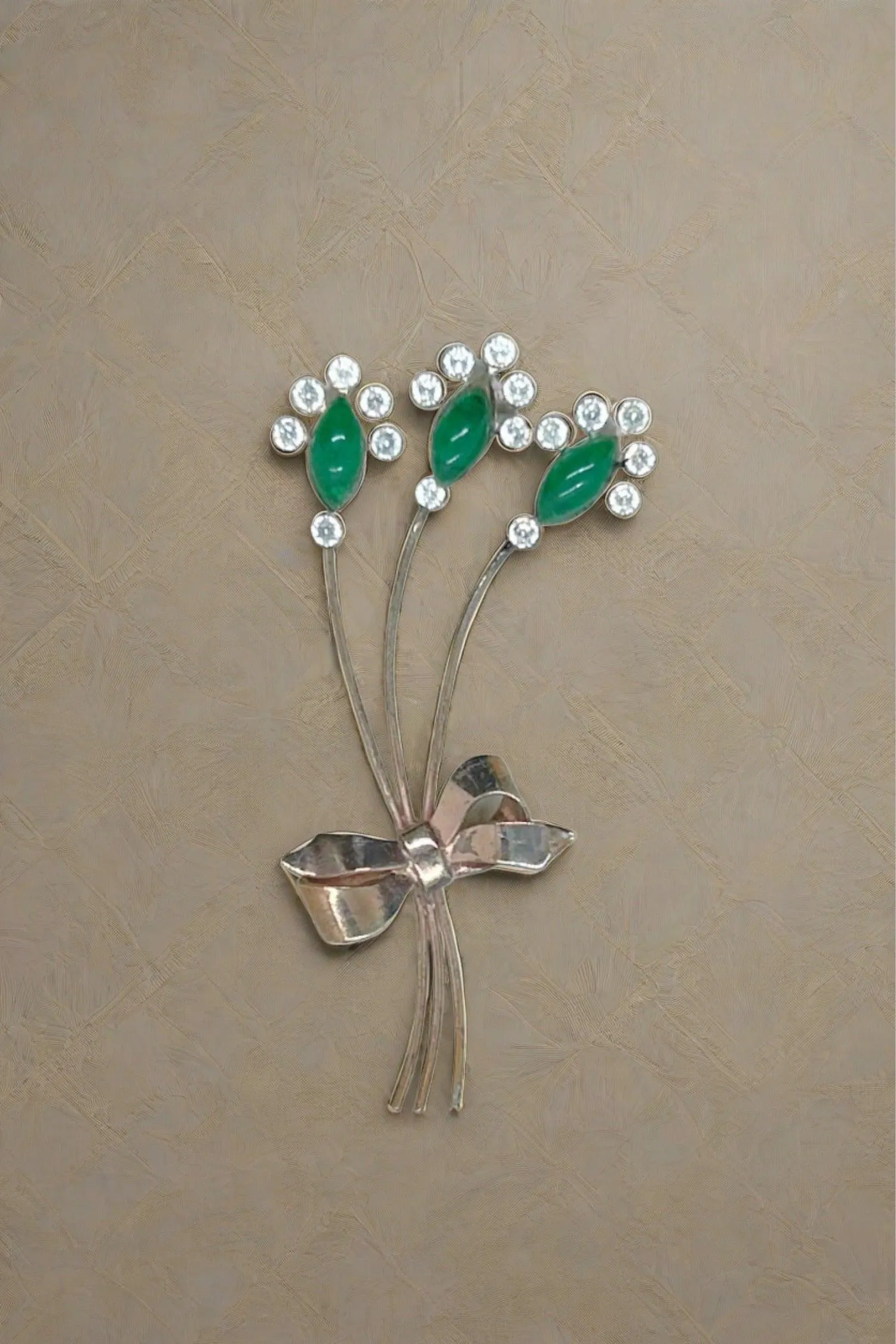 Art Deco Vintage Bouquet Brooch with Marquise Green Stones