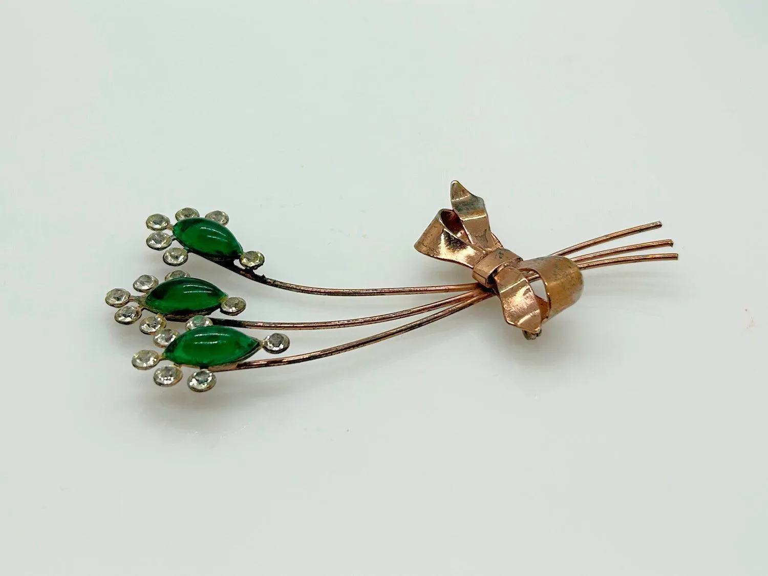 Art Deco Vintage Bouquet Brooch with Marquise Green Stones