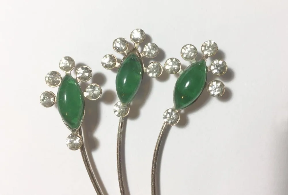 Art Deco Vintage Bouquet Brooch with Marquise Green Stones