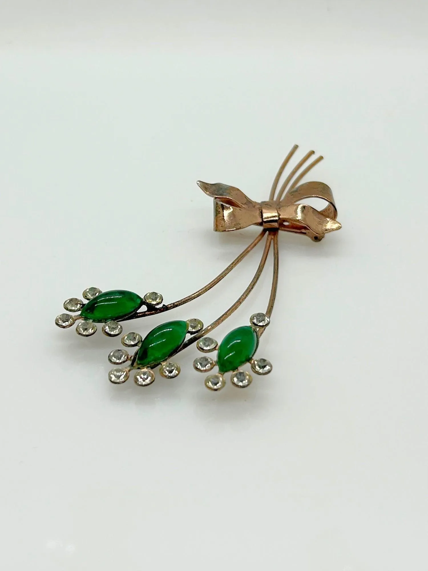 Art Deco Vintage Bouquet Brooch with Marquise Green Stones